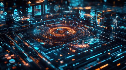 Poster - Abstract futuristic glowing interface with circuits.