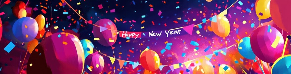 Poster - Festive party with balloons and confetti.