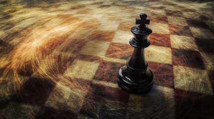 Poster - Dark king chess piece on blurred board.