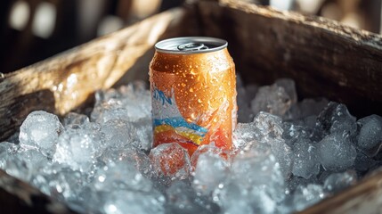 Poster - Orange soda can in ice.