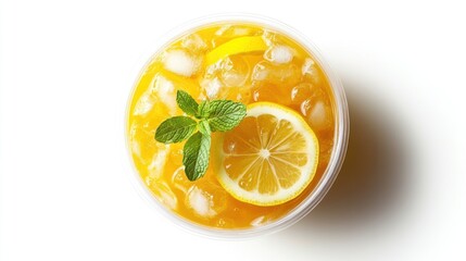 Poster - Iced tea with lemon and mint, top view.