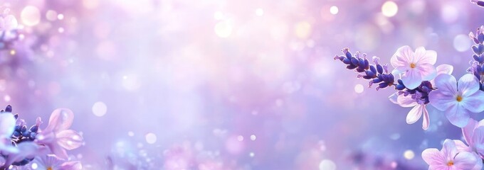 Poster - Lavender flowers with bokeh lights on purple background, floral spring scene.