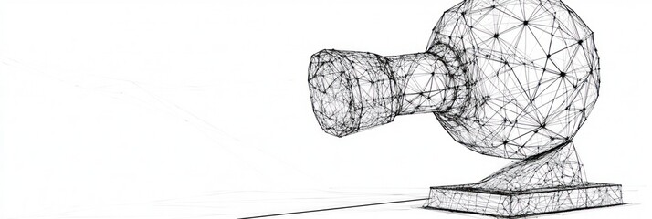 Poster - Mesh wired retro camera with lines, dots and a stand.