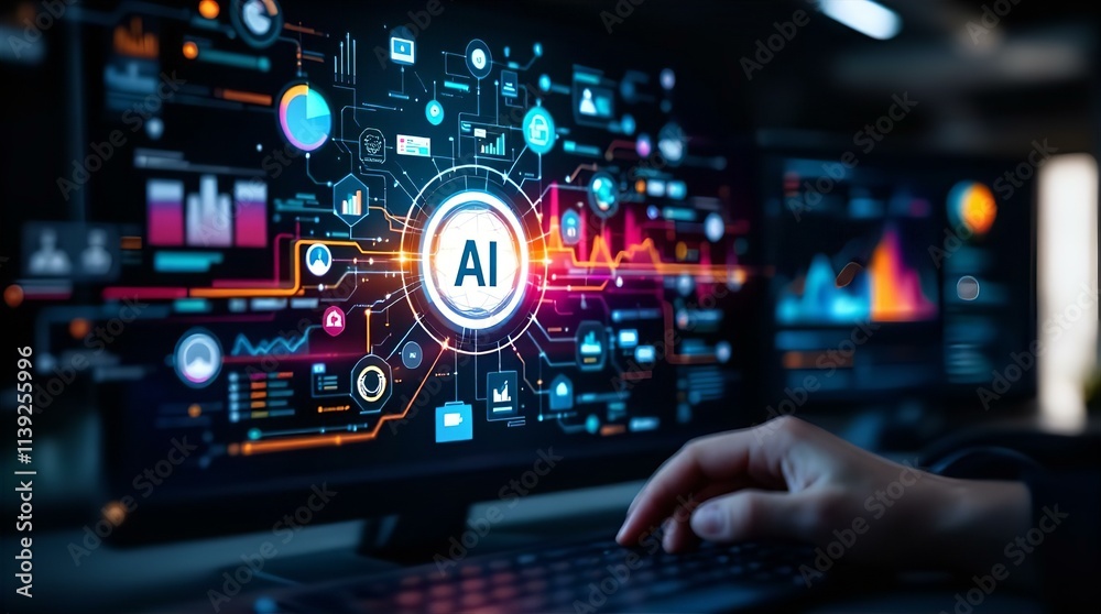 Ai Computer Interface AI Technology: Futuristic Interface on Computer Screen, Programmer's ...