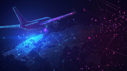 Aufkleber - Networked plane flies over world map.