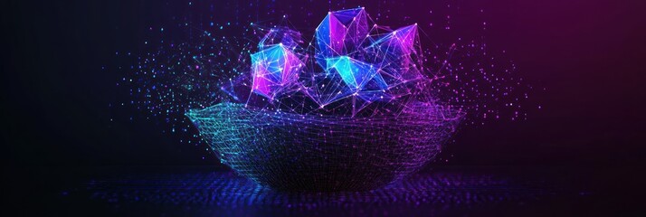 Aufkleber - Abstract digital low poly crystals with particles, glow.