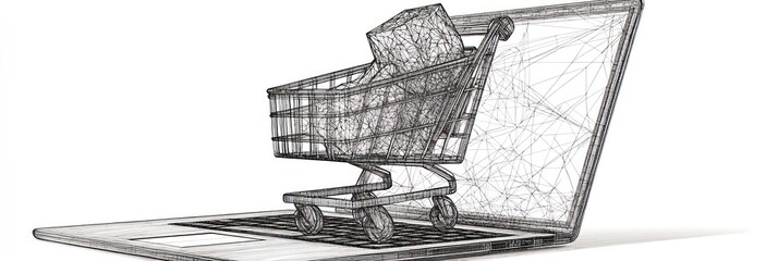 Aufkleber - Wireframe shopping cart on laptop, online shopping concept.