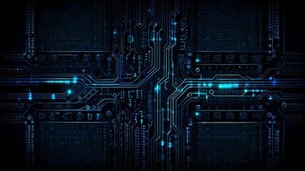 Fototapete - Dark blue color Light Abstract pixels Technology background for computer graphic website internet. circuit board. text box, star