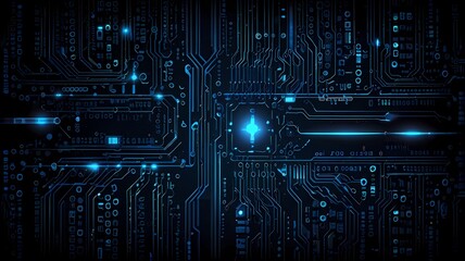 Fototapete - Dark blue color Light Abstract pixels Technology background for computer graphic website internet. circuit board. text box, star