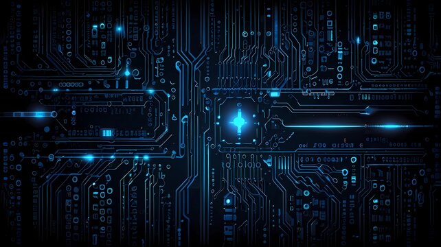 Dark blue color Light Abstract pixels Technology background for computer graphic website internet. circuit board. text box, star