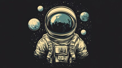 Poster - Astronaut with planets, cosmos, and earth reflections in helmet.