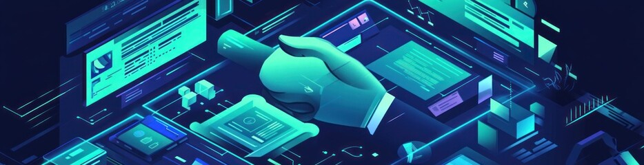 Poster - Handshake within interface, digital, connected, global.