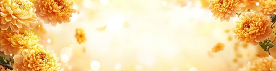 Poster - Soft focus yellow mums, floral bokeh background.