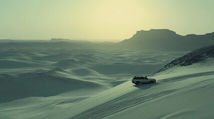 Aufkleber - Car travels dunes at sunset.