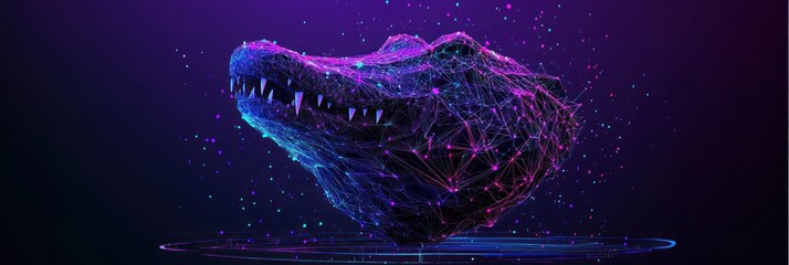 Aufkleber - Neon crocodile head with mesh, dots, and abstract design.
