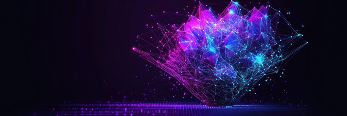 Aufkleber - Abstract polygonal structure in purple and blue with dotted grid background.