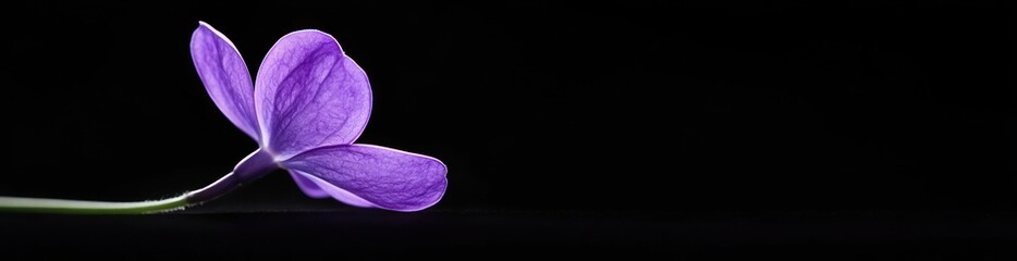 Aufkleber - Delicate purple flower isolated against a solid black background.