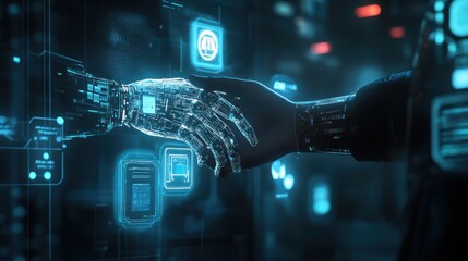 Aufkleber - Robotic handshakes with human, technology interfaces.