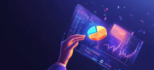 Poster - Digital hand manipulates glowing charts in data analysis.