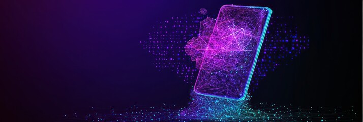 Poster - Glowing phone with particle digital display.