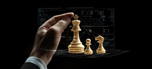 Poster - Hand holds chess pieces.
