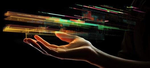 Aufkleber - Hand holds glowing data blocks.