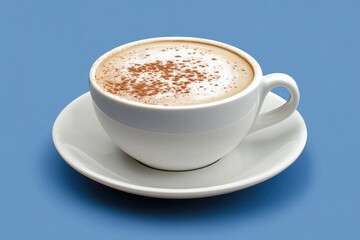 Aufkleber - A cup of coffee isolated on a blue background, closeup shot