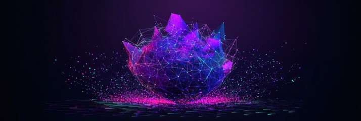 Aufkleber - Abstract digital sphere with geometric connections, glowing particles and light.