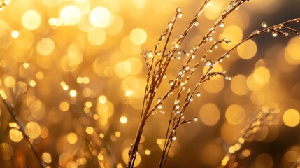 Fototapete - Dewy grass, bokeh light.