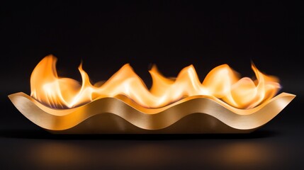 Poster - Golden wavy bowl with burning flames against dark background.