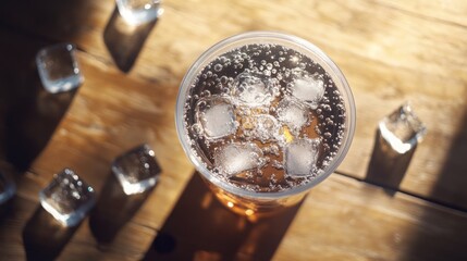 Poster - Drink with ice on wood.