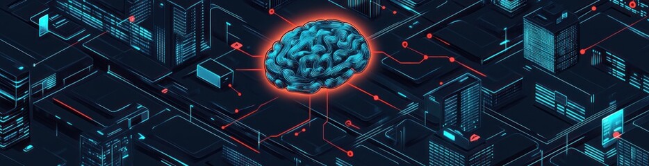 Aufkleber - Glowing brain on circuit board background.