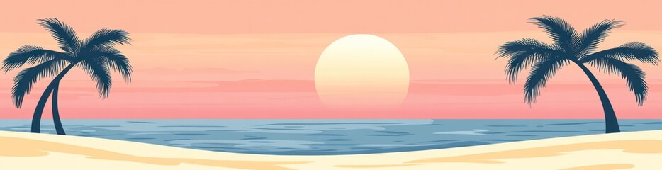 Poster - Sunset over ocean with palms.