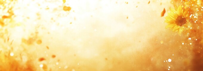 Poster - Blurred orange background with yellow sunflowers and falling petals.