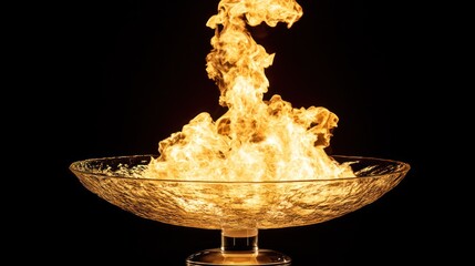 Poster - Fire burning in a glass bowl against black.