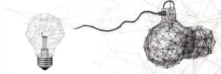 Aufkleber - Lightbulb connected to another lightbulb via wire, digital.