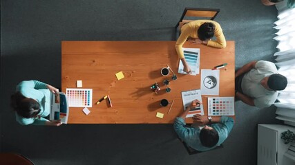 Poster - top view of manager writing idea on sticky notes and explain idea about web design. professional mar
