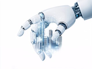 Poster - global connectivity illustrated by luminous pathways between cities on a globe, robotics symbolizing automation, sleek design elements