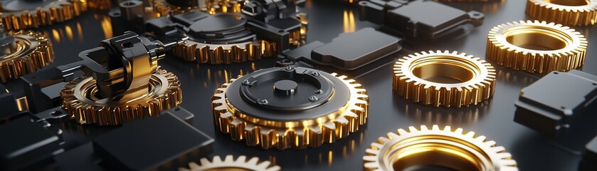 Poster - automated systems optimizing industrial processes, glowing gears and machines in sync, dynamic lighting