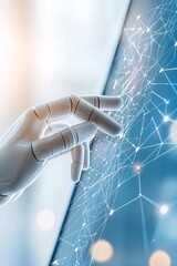 Poster - robots and humans co-developing projects on a holographic interface, teamwork and technology intertwined seamlessly, vibrant atmosphere
