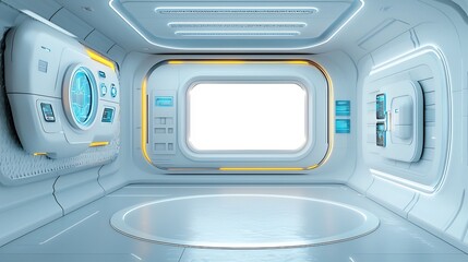 Poster - Futuristic and modern bathroom design featuring smooth white surfaces touch sensitive lighting and a frameless mirror