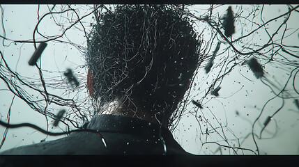 Sticker - A man's head is covered in a web of branches and leaves