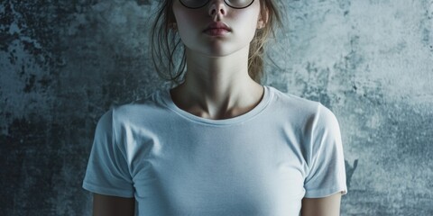 Wall Mural - Woman with glasses and white shirt