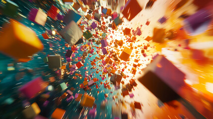 Wall Mural - a colorful explosion of blocks in the air