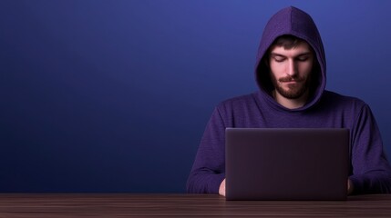 Poster - Hooded Man on Laptop Hacker Security Cybercrime