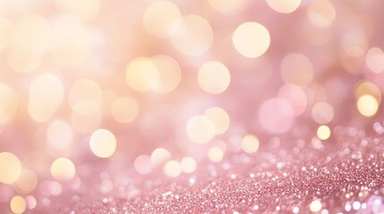 Wall Mural - soft pastel pink bokeh background with blurred golden lights, elegant and festive abstract backdrop 