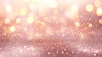 Wall Mural - soft pastel pink bokeh background with blurred golden lights, elegant and festive abstract backdrop 