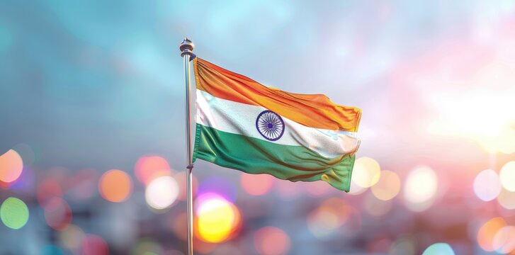 create an indian flag background with blue sky background