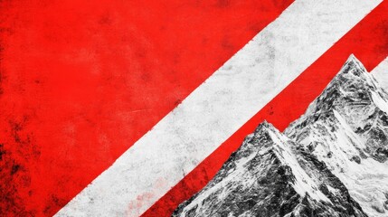 Poster - striking design features dramatic mountain peaks contrasted against a vivid red background with bold white stripes. artwork captures attention with its modern aesthetic and powerful colors