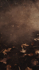 Wall Mural - A photo of leaves and dirt with a lot of smoke in the background. Scene is dark and mysterious